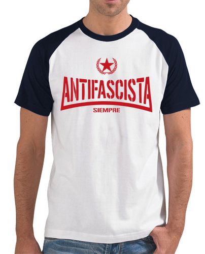 Camiseta Camiseta beisbol blanca-azulmarino h - Antifascista siempre letras rojas - latostadora.com - Modalova
