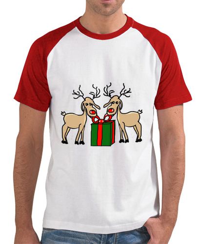 Camiseta Los renos de Meneses. Hombre, estilo béisbol, blanca y roja - latostadora.com - Modalova