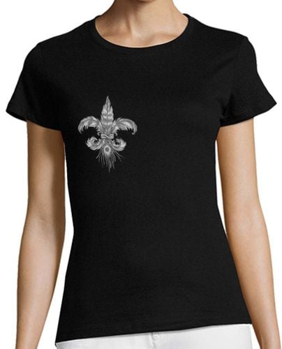 Camiseta mujer Flor de lis de plumas, pecho. Mujer, manga corta, negra, calidad premium laTostadora - latostadora.com - Modalova