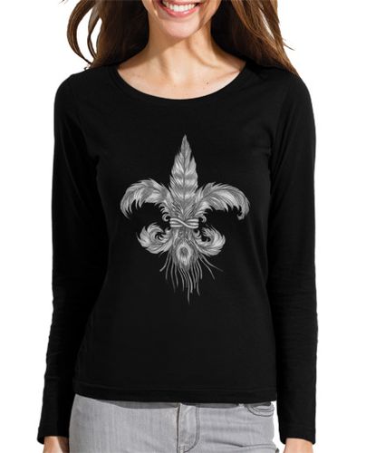 Camiseta mujer Flor de lis de plumas. Mujer, manga larga, negra - latostadora.com - Modalova