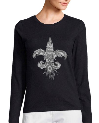 Camiseta mujer Flor de lis de plumas. Mujer, manga larga, negra laTostadora - latostadora.com - Modalova