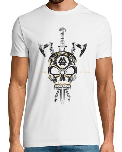 Camiseta Hombre Manga Corta Calavera Vikingo y Armas laTostadora - latostadora.com - Modalova