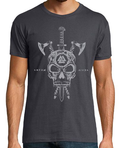 Camiseta Calavera Vikingos y Armas Gris - latostadora.com - Modalova