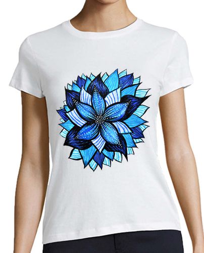 Camiseta mujer dibujo abstracto de la flor azul de la tinta - latostadora.com - Modalova