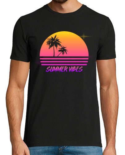 Camiseta Hombre Manga Corta vibraciones de verano - estilo retro puesta de sol synth - camisa de hombre laTostadora - latostadora.com - Modalova