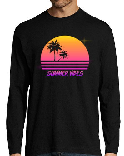 Camiseta Hombre Manga Larga vibraciones de verano - estilo retro puesta de sol synth - camisa de manga larga para hombre laTostadora - latostadora.com - Modalova