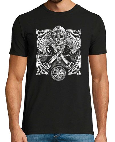 Camiseta Hombre Manga Corta Vegvísir - Calavera y Hachas de Batalla (Vikings) laTostadora - latostadora.com - Modalova