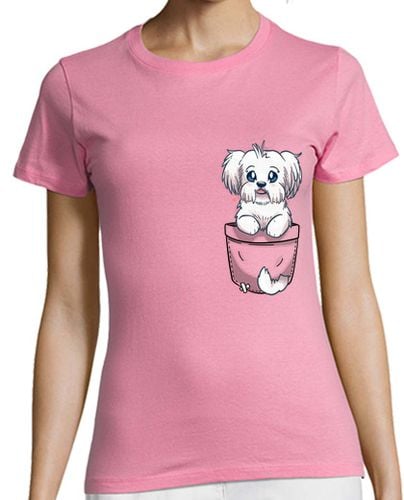 Camiseta Mujer Manga Corta bolsillo maltés perro lindo - camisa de mujer laTostadora - latostadora.com - Modalova