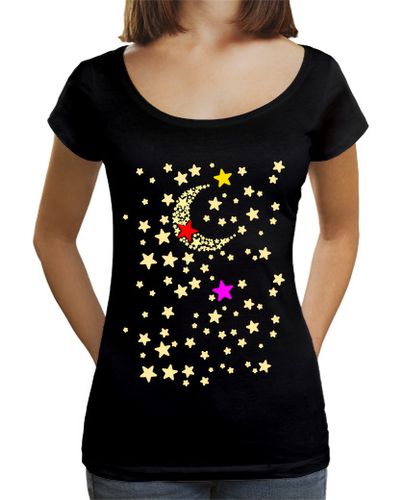 Camiseta Mujer Cuello Ancho Loose Fit Luna y Estrellas Tricolor laTostadora - latostadora.com - Modalova