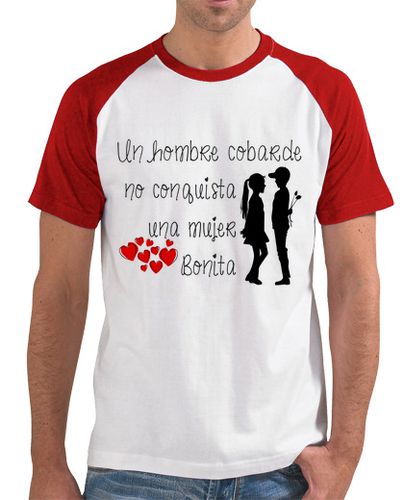 Camiseta Hombre, estilo béisbol, blanca y roja Un hombre cobarde - latostadora.com - Modalova