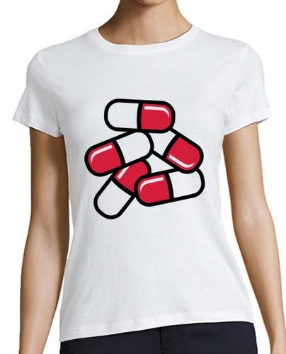 Camiseta Mujer Manga Corta pastillas de color rojo medicina laTostadora - latostadora.com - Modalova