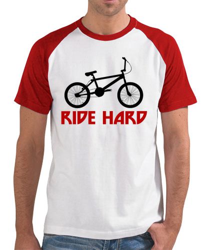 Camiseta efedefunko © BMX RideHard - Hombre, estilo béisbol, blanca y roja - latostadora.com - Modalova