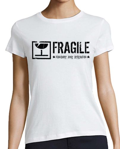 Camiseta mujer frágil-mango-con-cuidado-negro - latostadora.com - Modalova