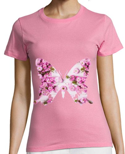 Camiseta mujer mariposa rosa, flores Mujer, manga corta, Camiseta rosa, calidad premium - latostadora.com - Modalova