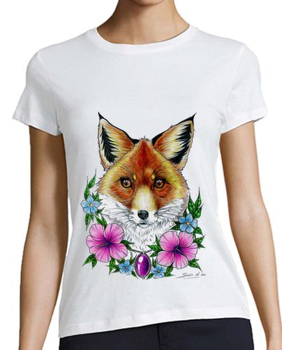 Camiseta mujer zorro y flores tatuaje - latostadora.com - Modalova