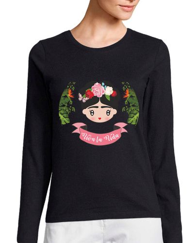 Camiseta Mujer Manga Larga Frida - viva la vida. , manga larga, negra laTostadora - latostadora.com - Modalova