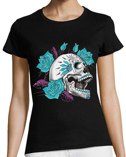 Camiseta mujer Calavera Catrina Rosas Azules 1 laTostadora - latostadora.com - Modalova