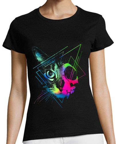 Camiseta mujer gato de cara de calavera geométrica - latostadora.com - Modalova
