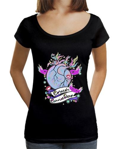 Camiseta Mujer Cuello Ancho Loose Fit Corazón Carnavalero 1 laTostadora - latostadora.com - Modalova