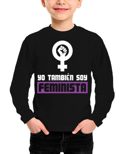 Camiseta Niño Manga Larga Yo También Soy Feminista (Fondo Oscuro) laTostadora - latostadora.com - Modalova