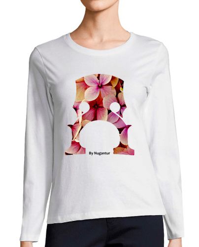 Camiseta Mujer Manga Larga Puente Violonchelo Flores Rosadas by Nu laTostadora - latostadora.com - Modalova