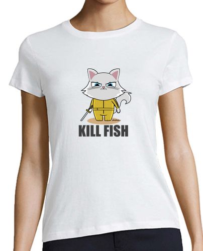 Camiseta mujer Kill Bill parodia gato fish - latostadora.com - Modalova