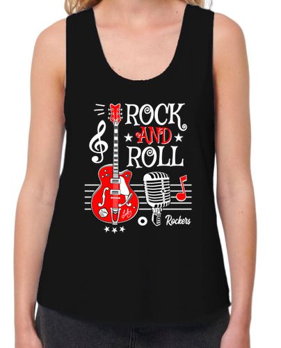 Camiseta mujer Camiseta Rock Guitarra Rock and Roll Micrófono Vintage Rockabilly Music Rocker - latostadora.com - Modalova