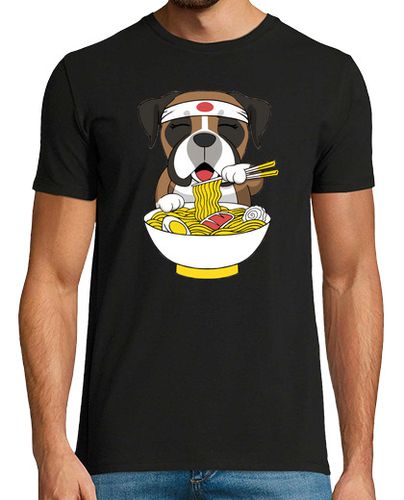 Camiseta Hombre Manga Corta Perro Boxer Comiendo Ramen laTostadora - latostadora.com - Modalova