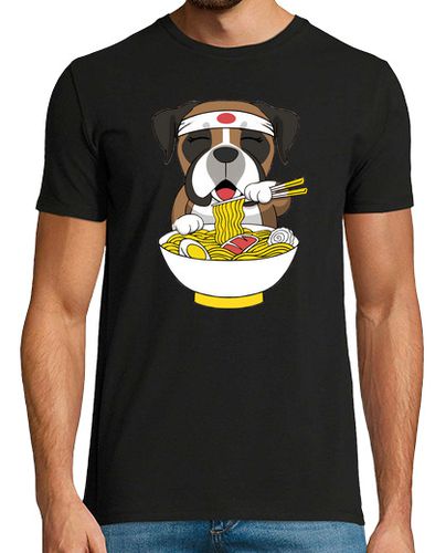 Camiseta Perro Boxer Comiendo Ramen - latostadora.com - Modalova