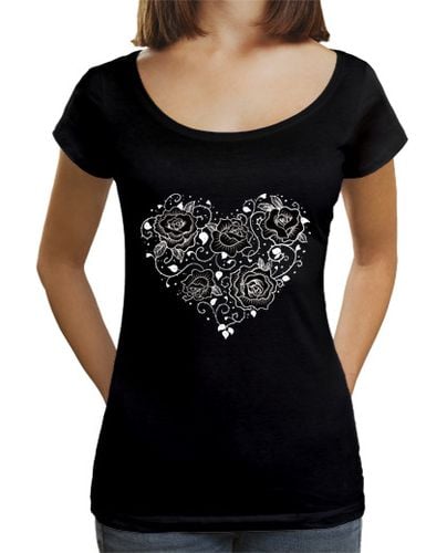 Camiseta Mujer Cuello Ancho Loose Fit camiseta corazón rosas negras laTostadora - latostadora.com - Modalova