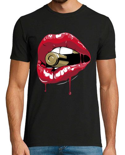 Camiseta Hombre Manga Corta Ilustración Boca Labios Y Bala Cultura Pop Belleza Femenina Letal laTostadora - latostadora.com - Modalova