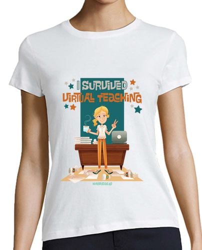 Camiseta Mujer Manga Corta I survived virtual teaching - chica manga corta laTostadora - latostadora.com - Modalova