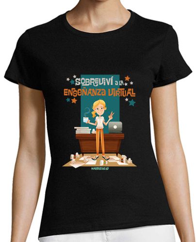 Camiseta Mujer Manga Corta Sobreviví a la enseñanza virtual - chica manga corta laTostadora - latostadora.com - Modalova