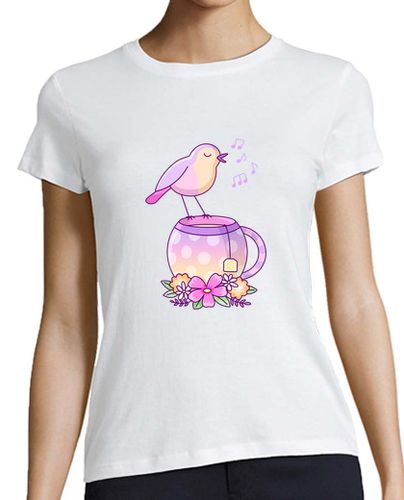 Camiseta mujer Pájaro con Té Mujer, manga corta, blanca, calidad premium laTostadora - latostadora.com - Modalova