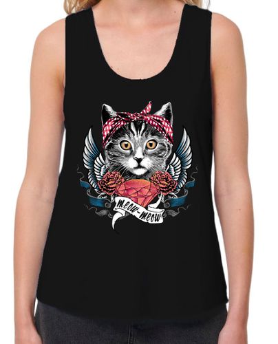 Camiseta Mujer Tirantes Loose Fit Camiseta Gata Con Diamante Kitten Rosas Rojas y Alas Amor Animales Mascotas Gatos laTostadora - latostadora.com - Modalova