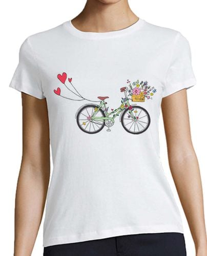 Camiseta Mujer Manga Corta Bicicleta Retro Floral - camiseta estilo béisbol laTostadora - latostadora.com - Modalova