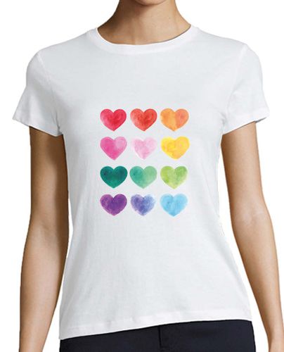 Camiseta mujer Corazones de colores - camiseta básica calidad premium - latostadora.com - Modalova