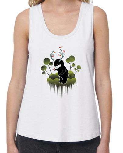 Camiseta mujer simpatico monstruo del bosque con cuernos y animalitos -Mujer, tirantes anchos & Loose Fit, blanca - latostadora.com - Modalova