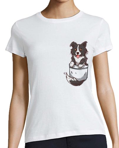 Camiseta Mujer Manga Corta perro lindo del border collie del bolsillo - camisa de la mujer laTostadora - latostadora.com - Modalova