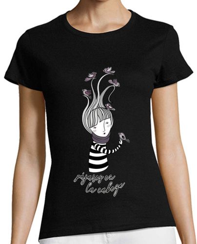 Camiseta mujer pájaros en la cabeza - dibujo en blanco - latostadora.com - Modalova