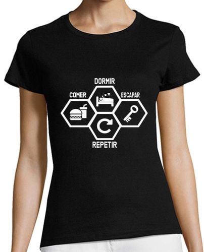 Camiseta Mujer Manga Corta Comer Dormir Escapar Repetir | Escape Room camiseta laTostadora - latostadora.com - Modalova