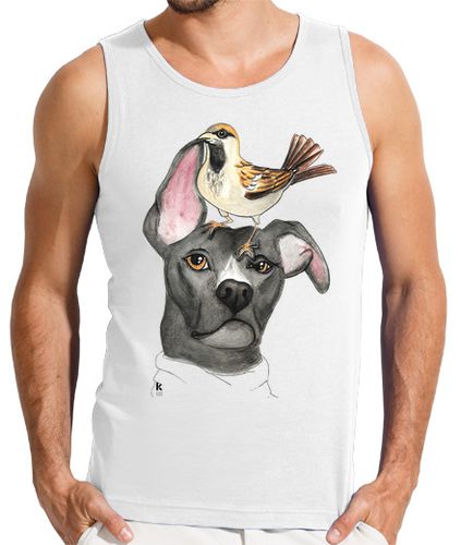 Camiseta Hombre Sin Mangas Perro pitbull pajaro gorrion laTostadora - latostadora.com - Modalova