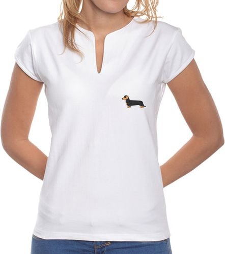 Camiseta Mujer Cuello Mao Dachshund minimalista, mujer V camiseta laTostadora - latostadora.com - Modalova