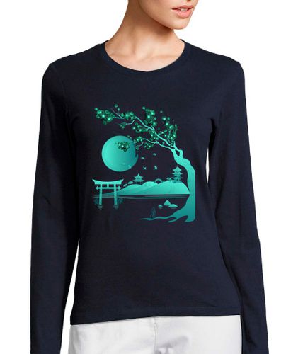 Camiseta Mujer Manga Larga Paisaje Japonés Green Blue laTostadora - latostadora.com - Modalova