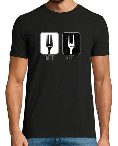 Camiseta Hombre Manga Corta tenedor convertido de plástico a metal divertido juego de palabras metalcore heavy metal plástico me laTostadora - latostadora.com - Modalova