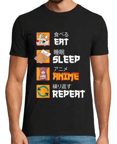 Camiseta Eat Sleep Anime Repeat Humor - latostadora.com - Modalova