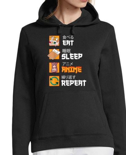 Sudadera Con Capucha Para Mujer Eat Sleep Anime Repeat Humor laTostadora - latostadora.com - Modalova