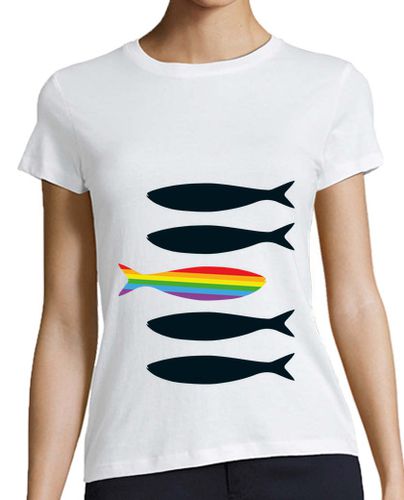 Camiseta Mujer Manga Corta Les sardines noires arco iris lgtbi laTostadora - latostadora.com - Modalova