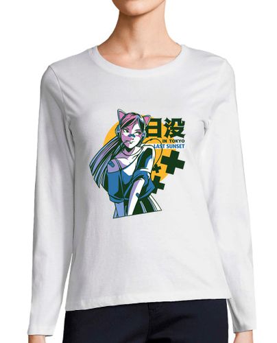 Camiseta Mujer Manga Larga tokio anime chica puesta de sol manga r laTostadora - latostadora.com - Modalova