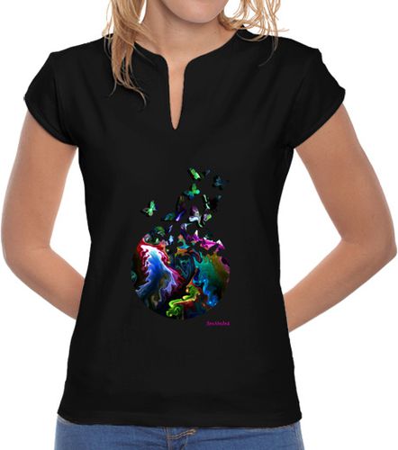 Camiseta mujer mariposas, Mujer, cuello mao, negra - latostadora.com - Modalova